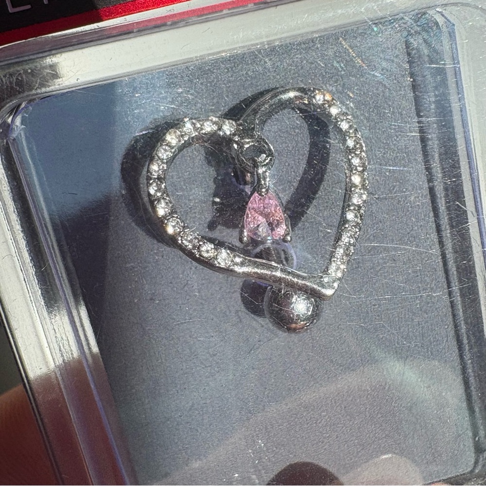 Heart Shaped Silver Pendant with Pink Gem belly button 14g new